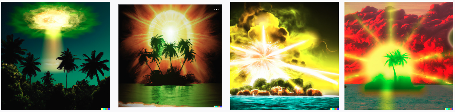 Dall.E A nuclear explosion on a tropical island as digital art
